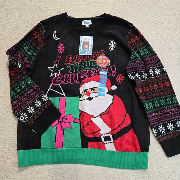 NWT Rockin' Around Christmas Sweater Santa Claus BYOB Pocket Sz XL Holiday - Picture 1 of 14